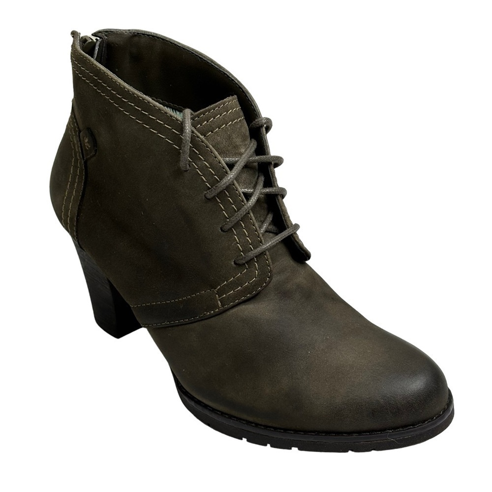 Rockport Moss Green Lace-Up 3” Heel Ankle Boot Leather Size 7  Cobb Hill NEW
